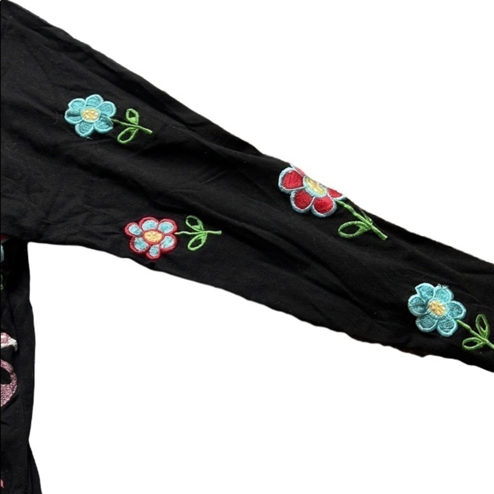 Michael Simon lite Button Cardigan embroidered flowers and flamingos sz S - Picture 3 of 8